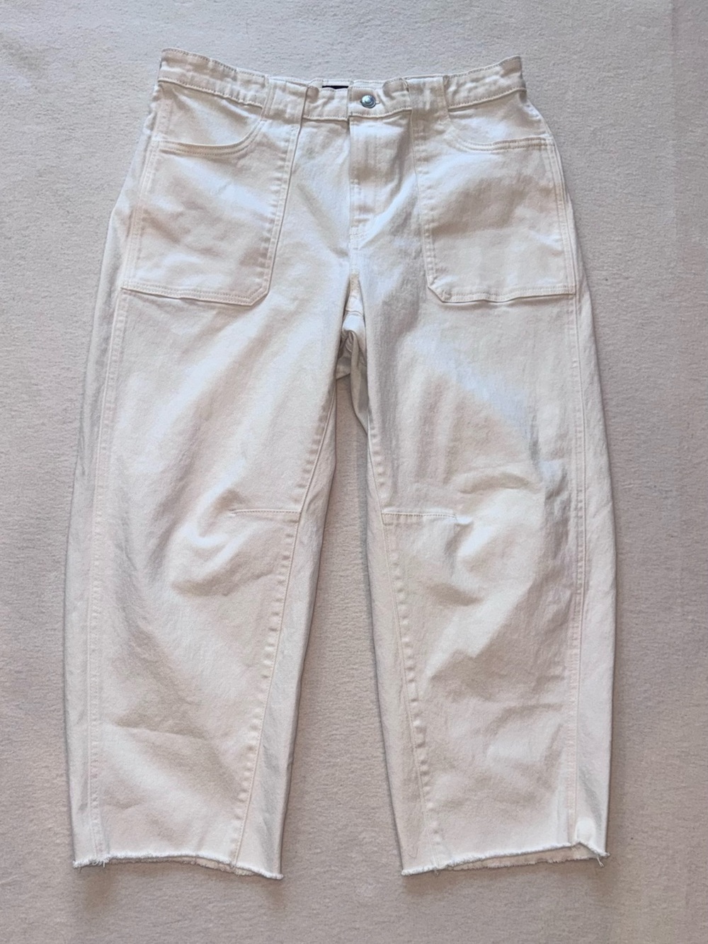 Free Assembly Vanilla Cream Barrel Leg High Rise Carpenter Jeans Cargo, Slouchy